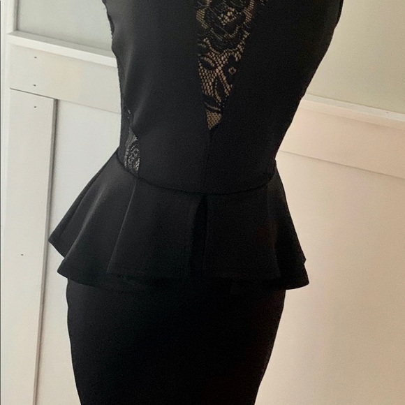 JUST FAB SMALL BLACK PEPLUM DRESS NEW w/tags. Back cutout and mesh details - Picture 2 of 16